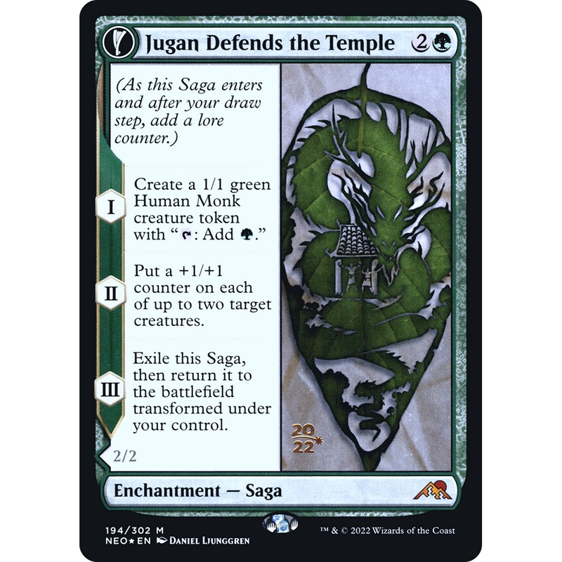 Jugan Defends the Temple // Remnant of the Rising Star (PRE-194S) - Kamigawa: Neon Dynasty Promos: (fandfc, enchantment) Foil