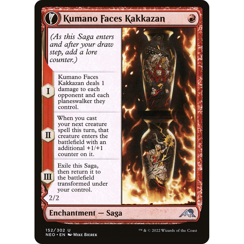Kumano Faces Kakkazan // Etching of Kumano (NEO-152) - Kamigawa: Neon Dynasty: (fandfc, enchantment) Foil
