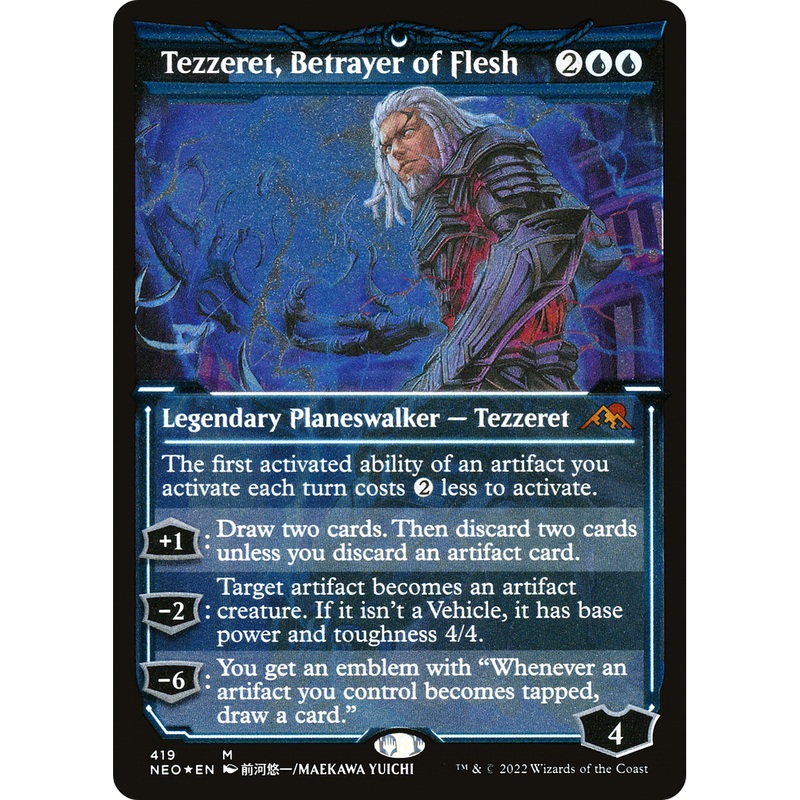 Tezzeret, Betrayer of Flesh (NEO-419) - Kamigawa: Neon Dynasty: (Showcase) Etched Foil