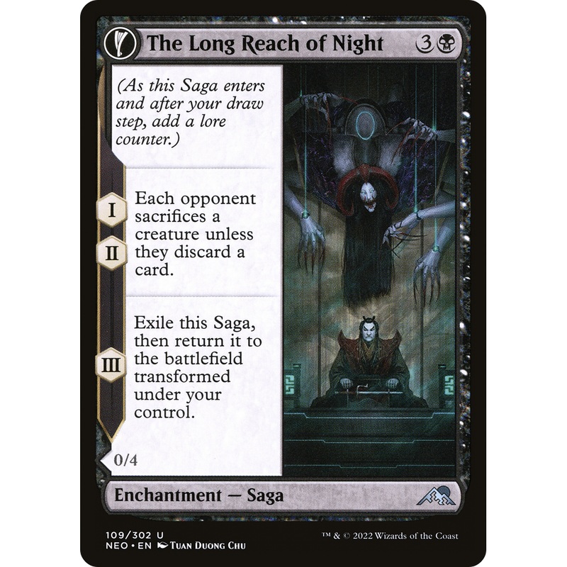 The Long Reach of Night // Animus of Night's Reach (NEO-109) - Kamigawa: Neon Dynasty: (fandfc, enchantment) Foil
