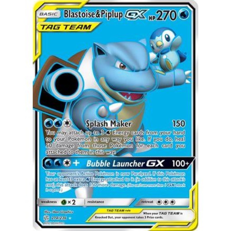 Blastoise & Piplup GX (Full Art) 214/236 - SM  Cosmic Eclipse Holofoil