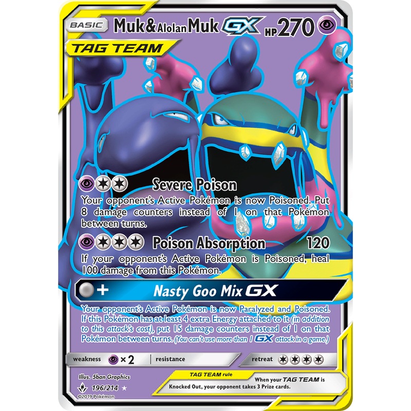 Muk & Alolan Muk GX (196) (Full Art) 196/214 - SM  Unbroken Bonds Holofoil