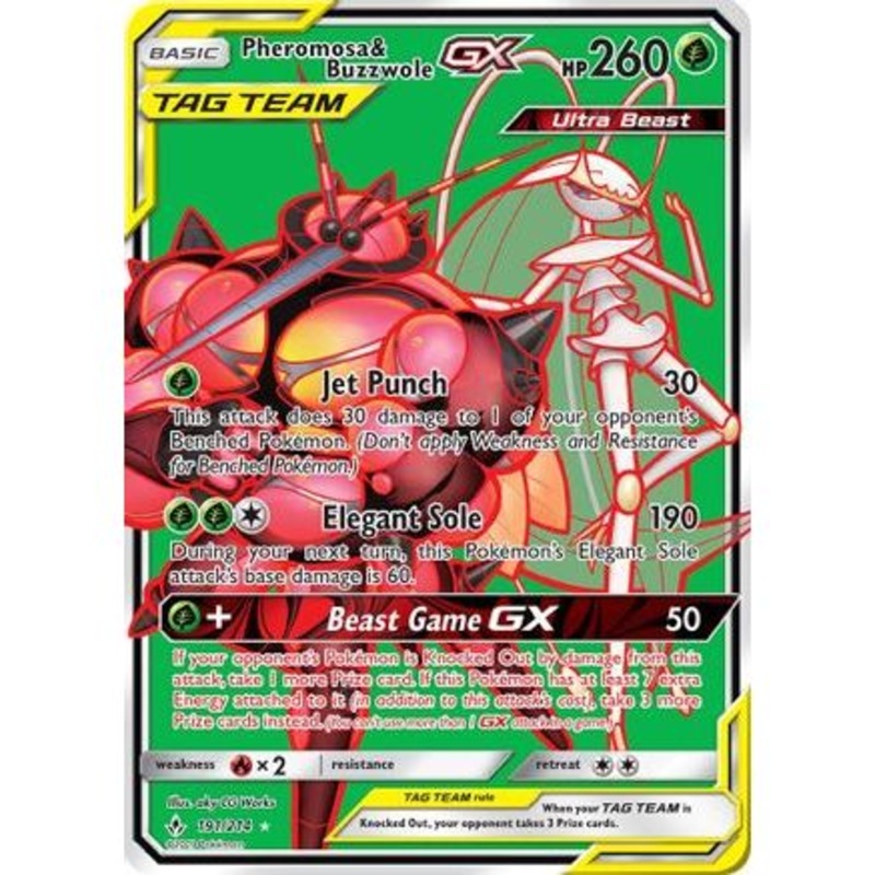Pheromosa & Buzzwole GX (191) (Full Art) 191/214 - SM  Unbroken Bonds Holofoil
