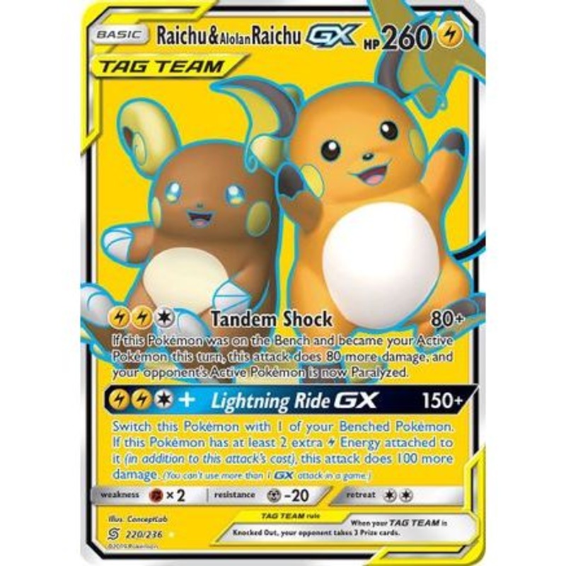 Raichu & Alolan Raichu GX (Full Art) 220/236 - SM  Unified Minds Holofoil
