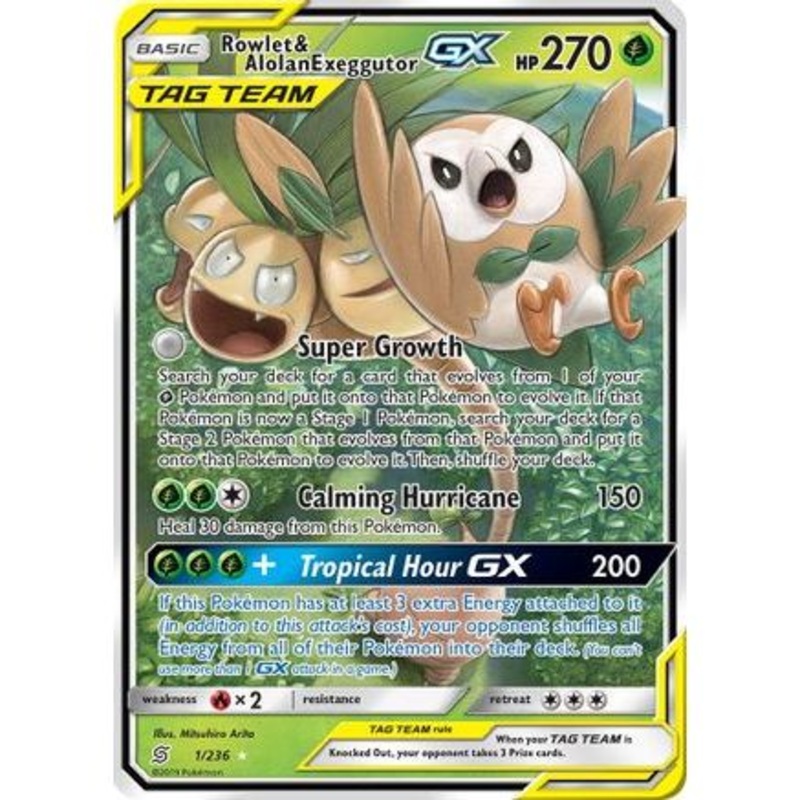 Rowlet & Alolan Exeggutor GX 1/236 - SM  Unified Minds Holofoil