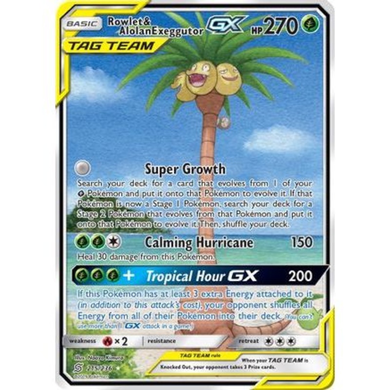 Rowlet & Alolan Exeggutor GX (Alternate Full Art) 215/236 - SM  Unified Minds Holofoil