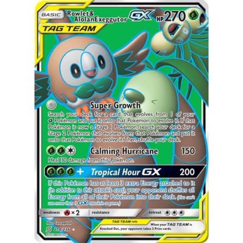 Rowlet & Alolan Exeggutor GX (Full Art) 214/236 - SM  Unified Minds Holofoil