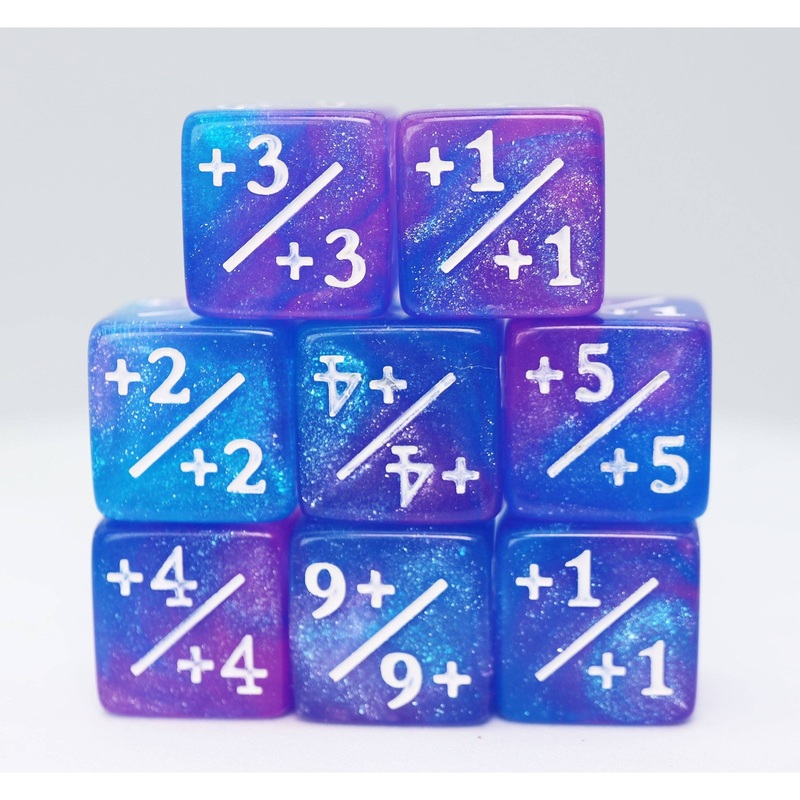 +1/+1 Blue & Purple Glitter Counters for Magic - set of 8