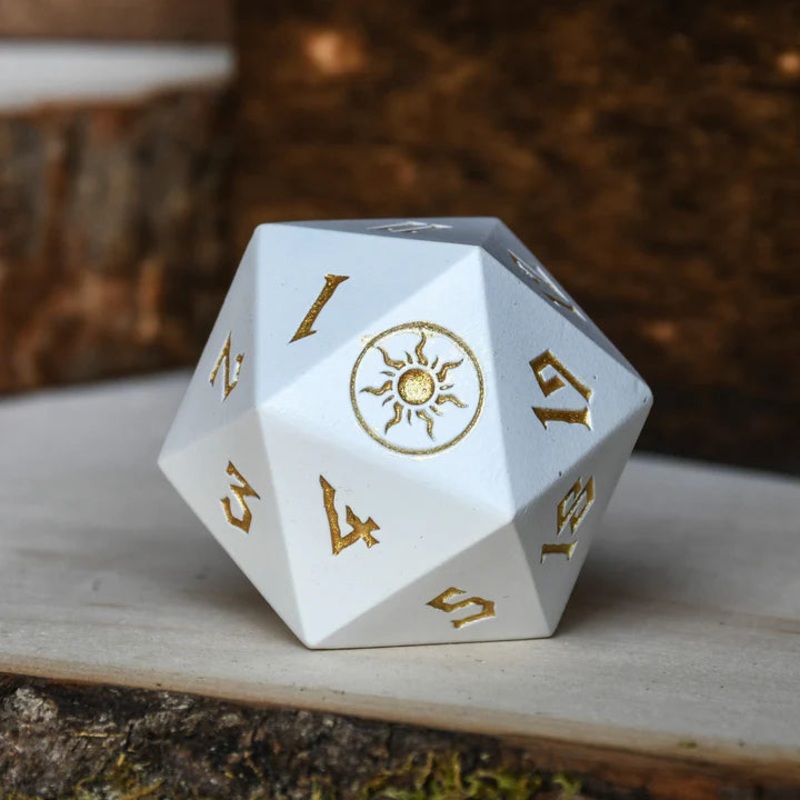 Misty Mountain - Plains Mana: 38mm D20 Spindown Metal