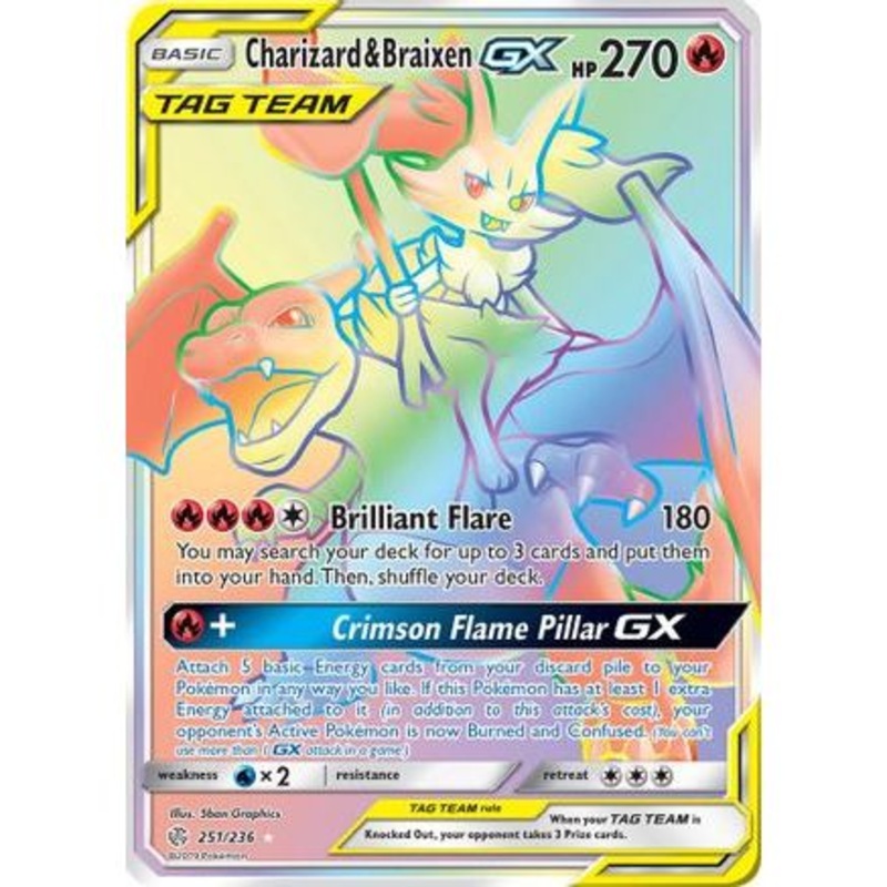 Charizard & Braixen GX (Secret) 251/236 - SM  Cosmic Eclipse Holofoil