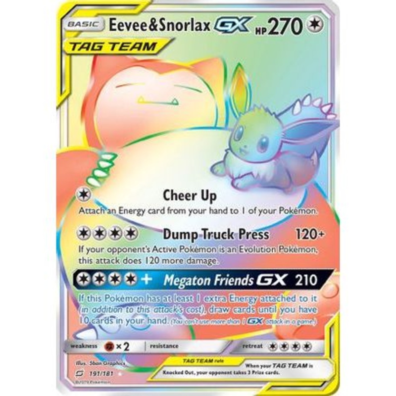 Eevee & Snorlax GX (Secret) 191/181 - SM  Team Up Holofoil