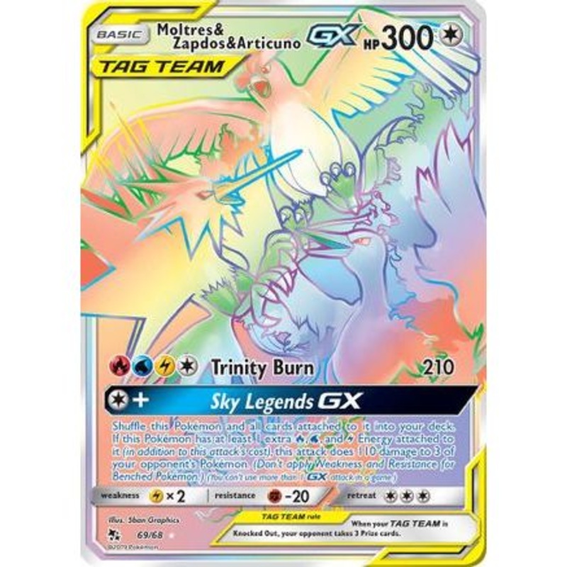 Moltres & Zapdos & Articuno GX (Secret) 69/68 - Hidden Fates Holofoil