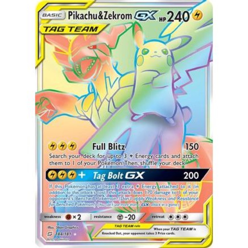 Pikachu & Zekrom GX (Secret) 184/181 - SM  Team Up Holofoil