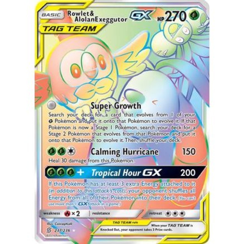 Rowlet & Alolan Exeggutor GX (Secret) 237/236 - SM  Unified Minds Holofoil