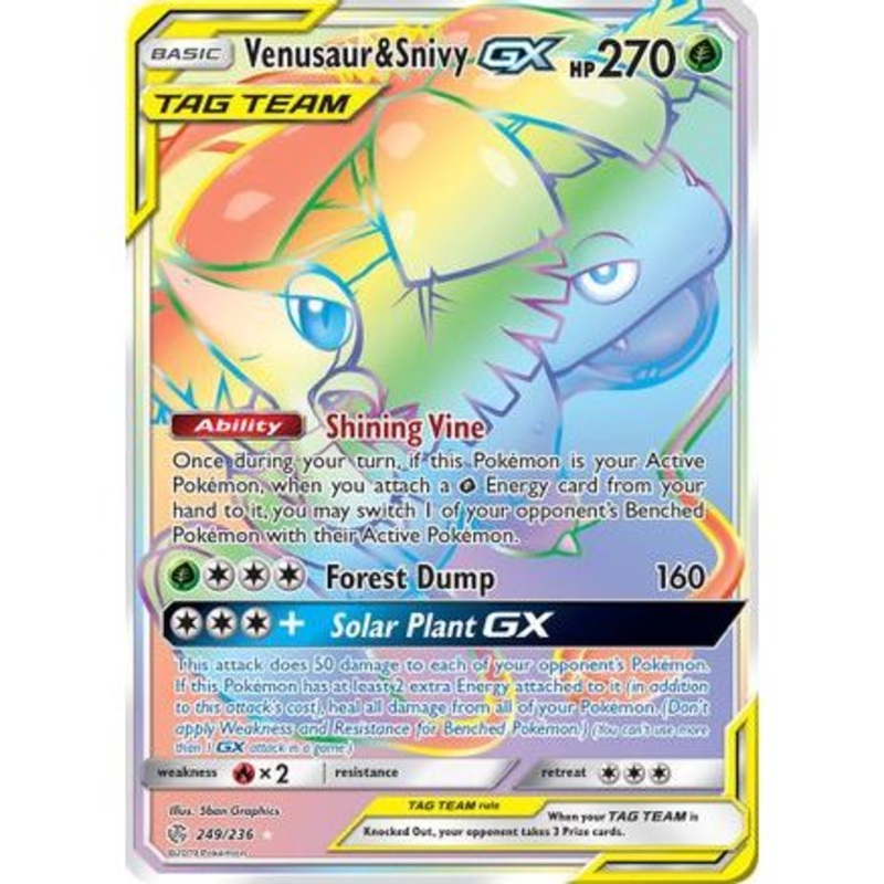 Venusaur & Snivy GX (Secret) 249/236 - SM  Cosmic Eclipse Holofoil
