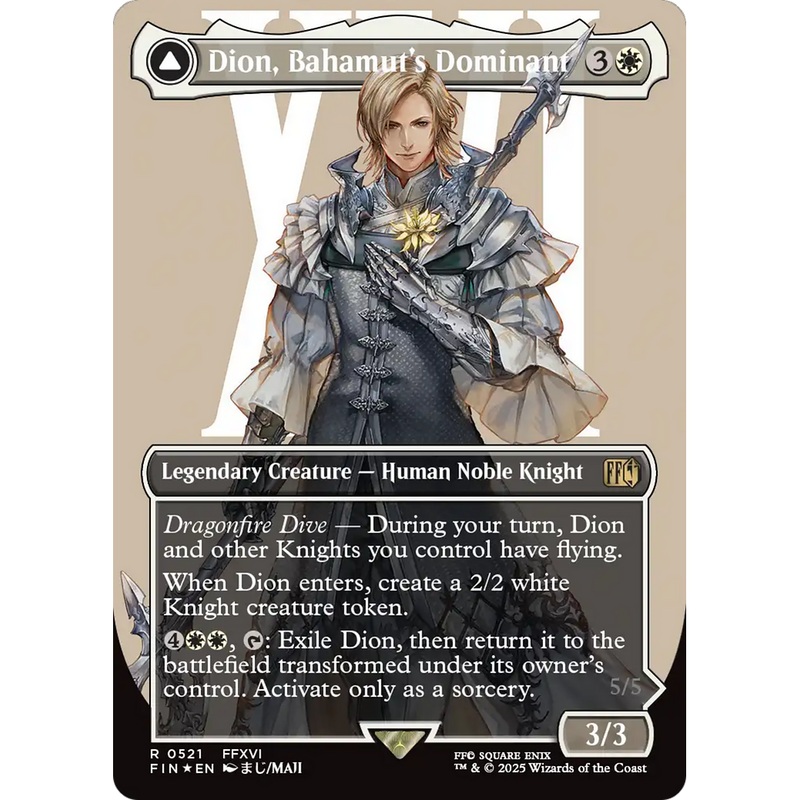 Dion, Bahamut's Dominant // Bahamut, Warden of Light (FIN-521) - FINAL FANTASY: (enchantment) (Borderless) Foil